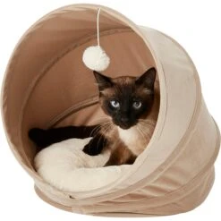 Frisco Foldable Canopy Cat Bed, Sandy Beige -Cat Supplies Sale 140164 PT4. AC SS1800 V1565383626