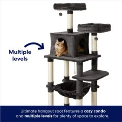 Frisco 64-in Cat Tree With Hammock, Condo, 2 Top Perches With Bed -Cat Supplies Sale 214387 PT2. AC SS1800 V1667227605