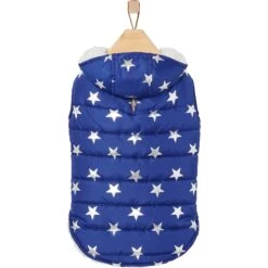 Frisco Mediumweight Metallic Star Print Insulated Dog & Cat Parka, Navy -Cat Supplies Sale 268413 PT4. AC SS1800 V1628824388