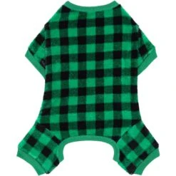 Frisco Dog & Cat Cozy Plush Fleece PJs, Green Plaid