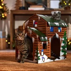 Frisco Holiday Log Cabin Cardboard Cat House -Cat Supplies Sale 287287 PT4. AC SS1800 V1695045245