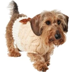Frisco Cable Knit Dog & Cat Sweater Dress With Velvet Bow -Cat Supplies Sale 745838 PT2. AC SS1800 V1694793815