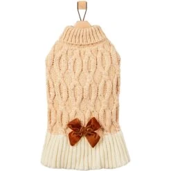 Frisco Cable Knit Dog & Cat Sweater Dress With Velvet Bow -Cat Supplies Sale 745838 PT4. AC SS1800 V1694793759