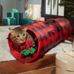 Frisco Holiday Buffalo Plaid Foldable Play Tunnel Cat Toy With Catnip & Frisco Holiday Festive Red Variety Pack Gift Box Cat Toy With Catnip, 14 Count -Cat Supplies Sale 986262 PT4. AC SS1800 V1698258115